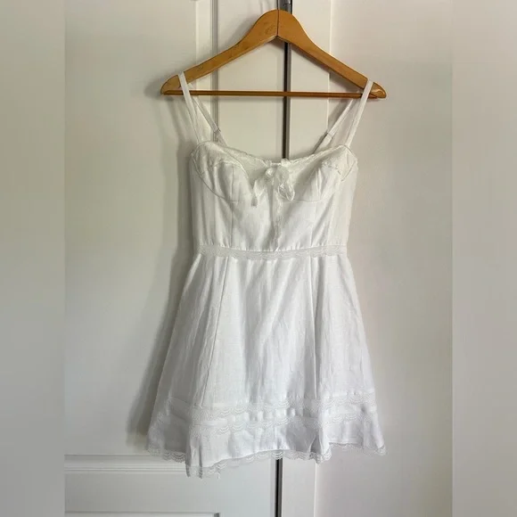 NEW Reformation Arya Mini Linen Dress Lace Detail Adjustable Straps White | sz 2 - Picture 5 of 14